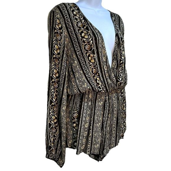 HONEY PUNCH Shorts Romper Black and Browns Deep Sexy V-Neck Size S - Picture 5 of 16